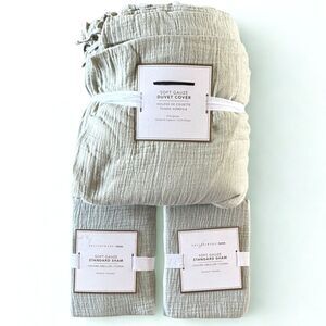 Pottery Barn Soft Gauze Duvet Cover + Standard Sham Set Cotton Sage Green NEW